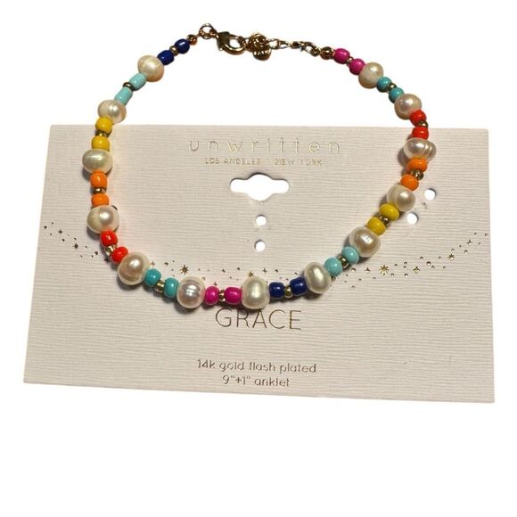 Unwritten Multicolor Beaded Anklet with imitation Pearls - Picture 3 of 3